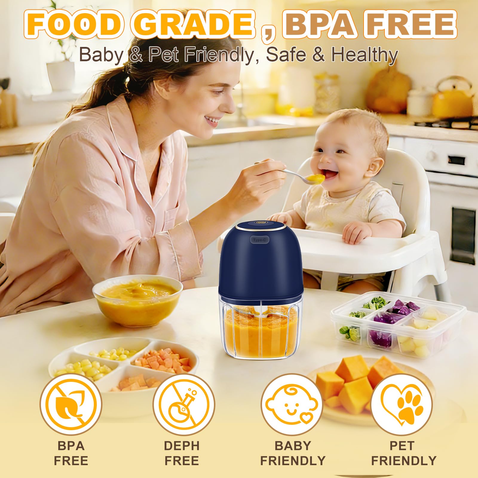 Baby Food With Meat - Picadora de Ajo Eléctrica, Mini Procesador